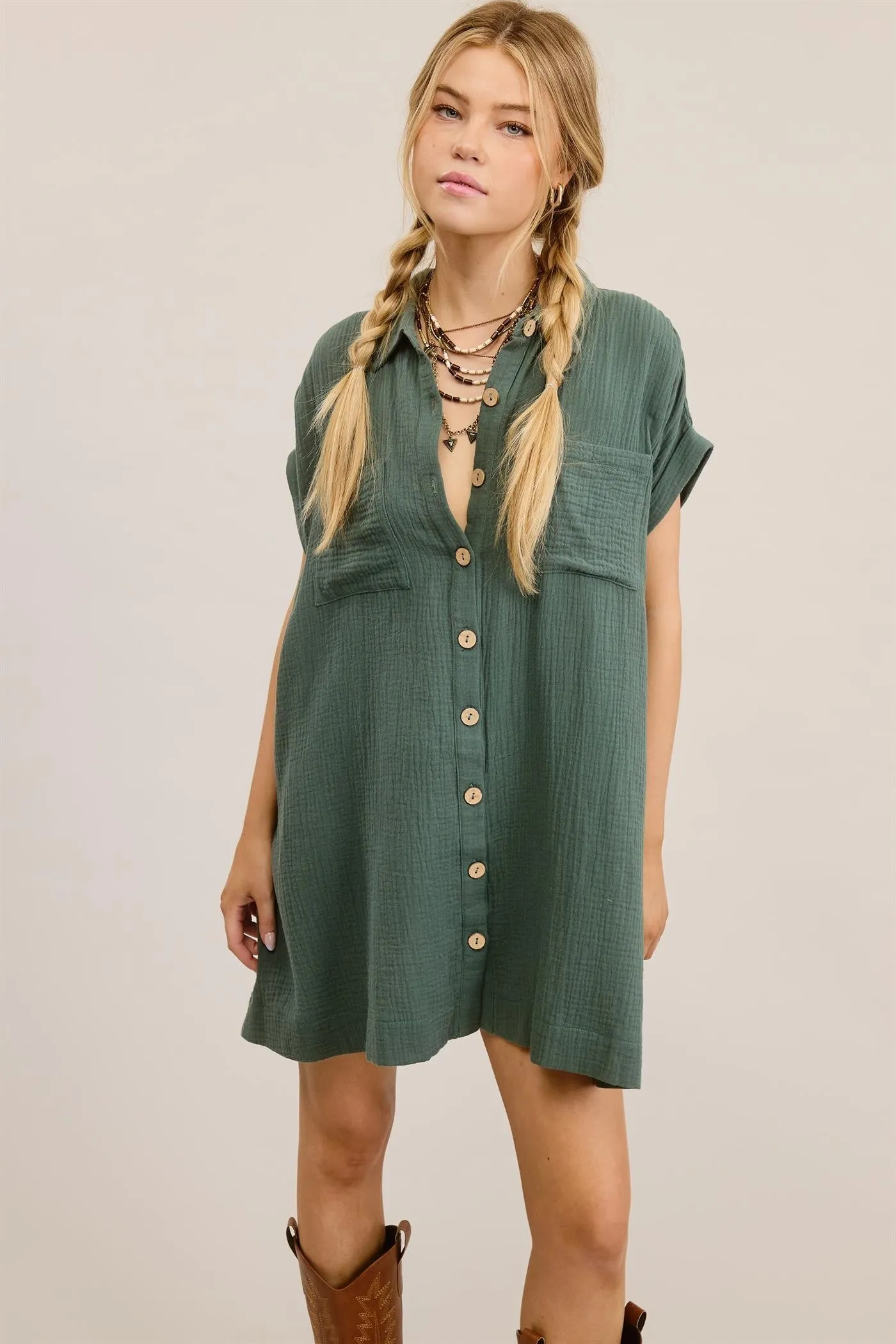 Minetta Short Sleeve Mini Gauze Dress