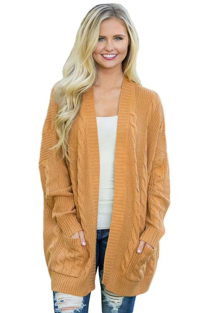 Mustard Knit Texture Long Cardigan