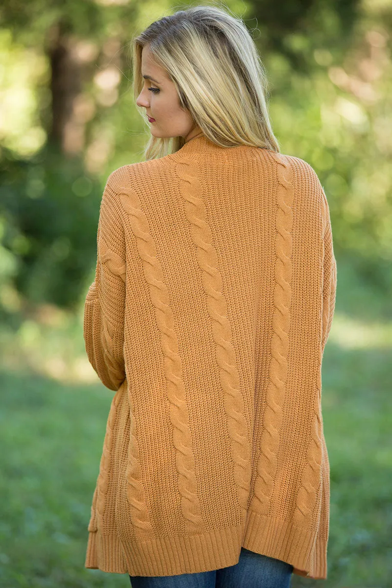 Mustard Knit Texture Long Cardigan