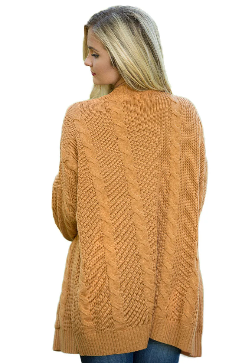 Mustard Knit Texture Long Cardigan