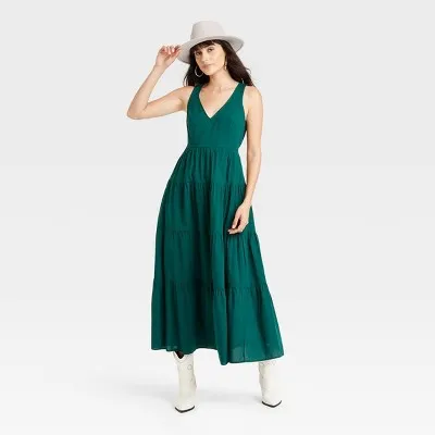 New - Women's Tiered Maxi A-Line Dress - Universal Thread Green M