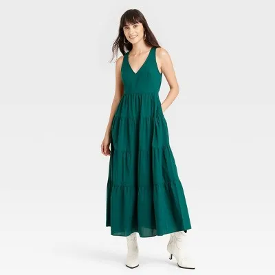 New - Women's Tiered Maxi A-Line Dress - Universal Thread Green M