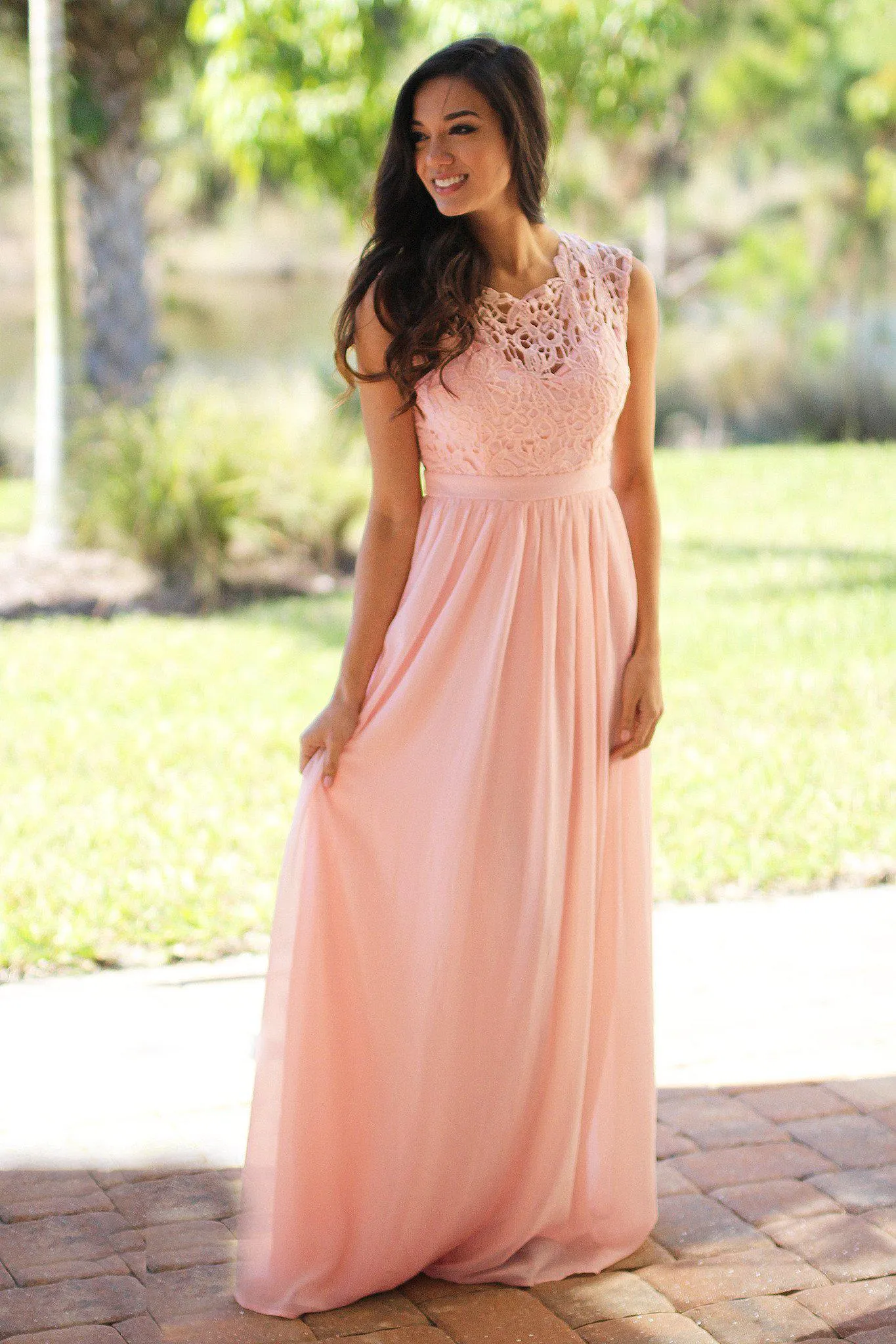 Pink Crochet Maxi Dress with Tulle Back