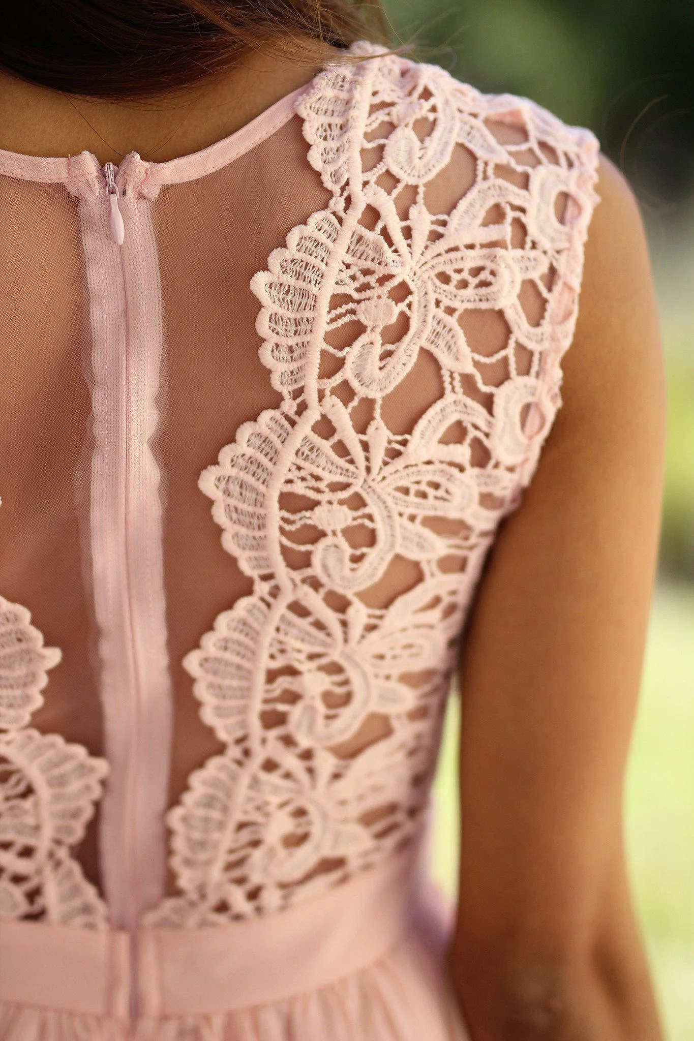 Pink Crochet Maxi Dress with Tulle Back