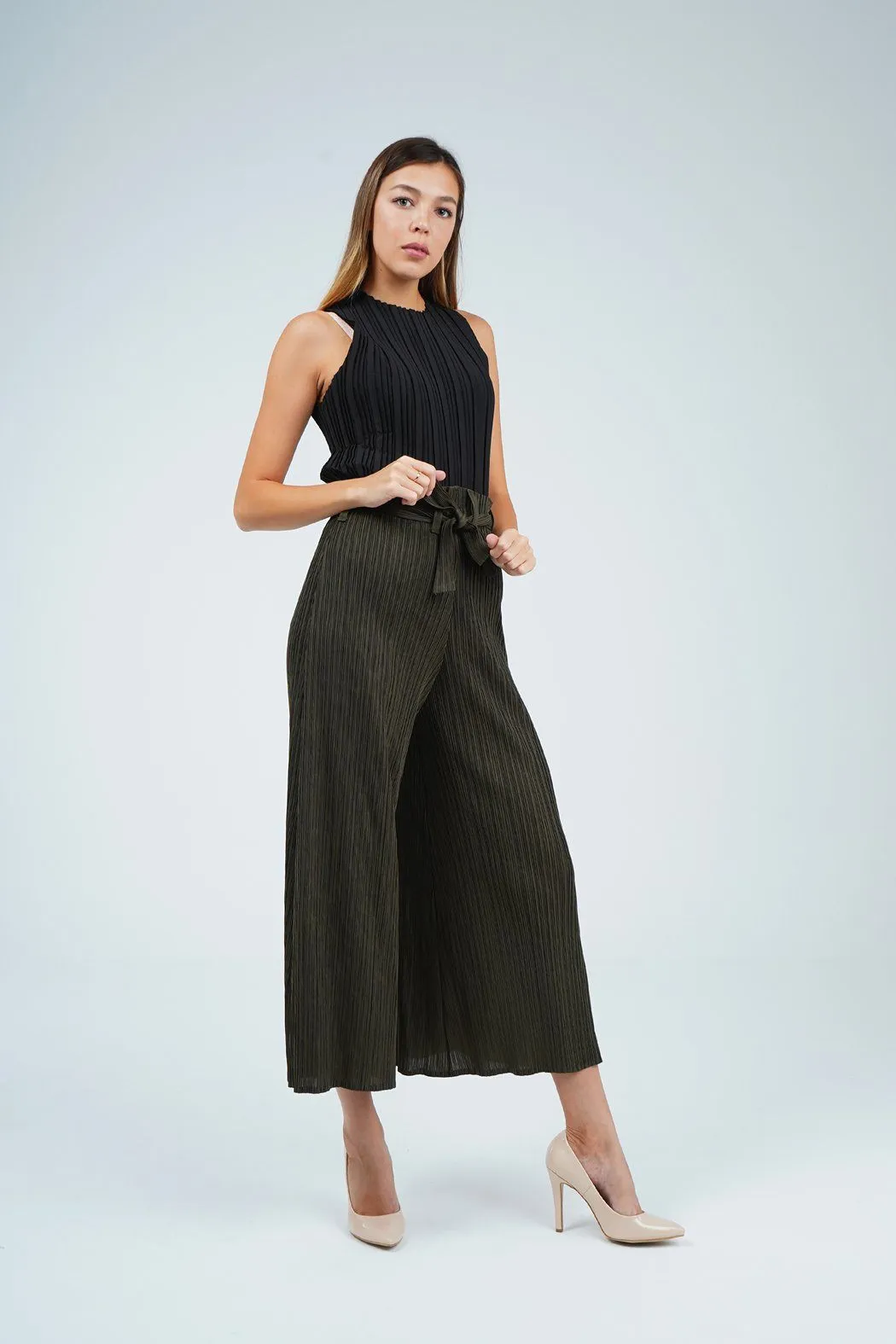 Prisca Wide-Leg Pants With Pleated Belt