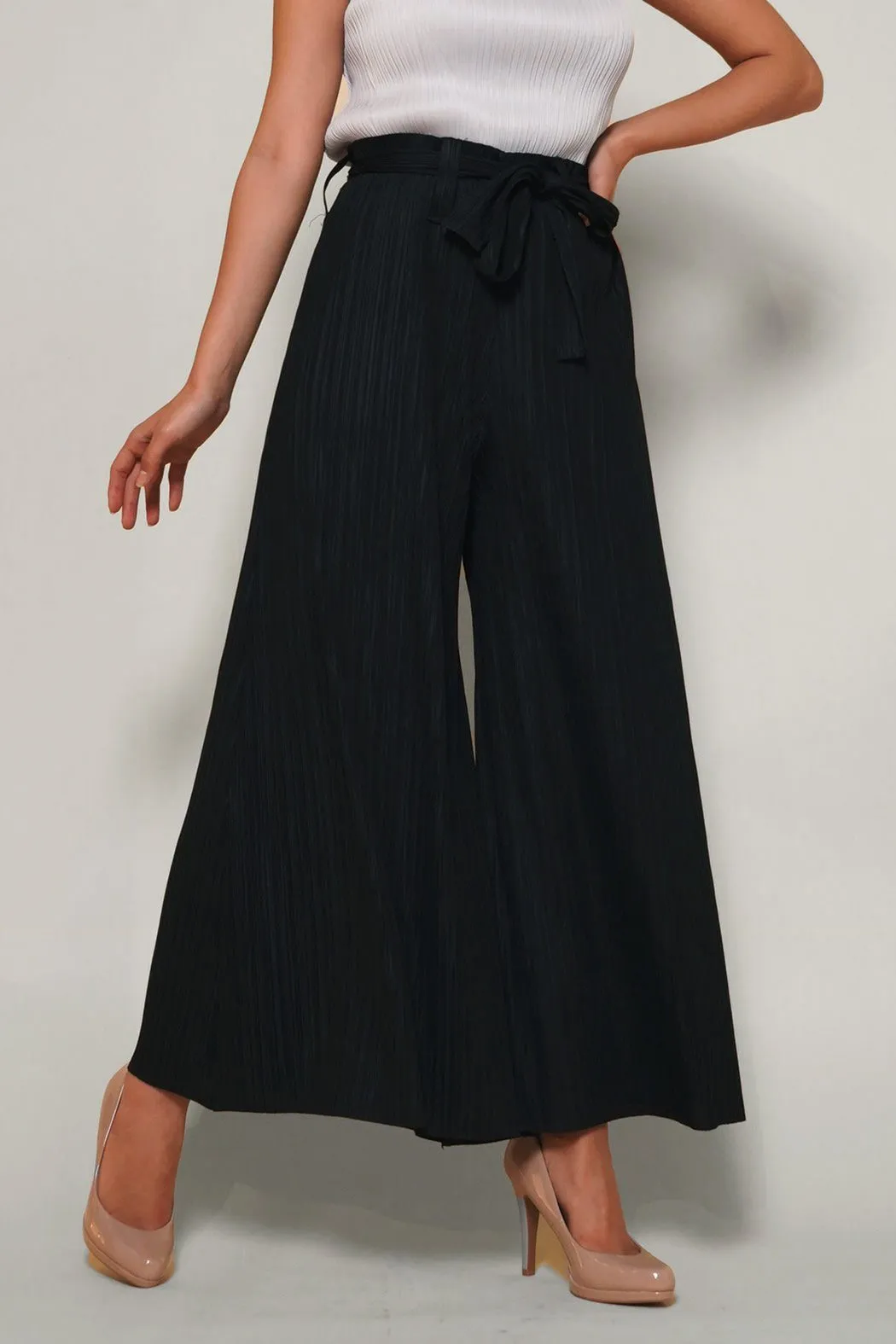 Prisca Wide-Leg Pants With Pleated Belt