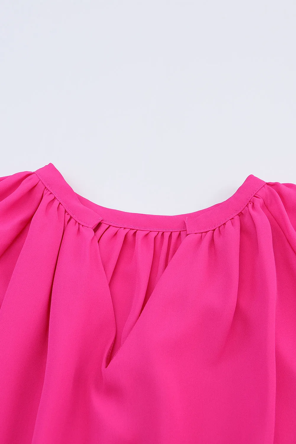 Rose Pleated V Neck Puffy Sleeve Blouse