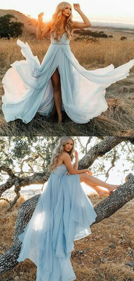 Simple Long Flowy Chiffon Prom Dress