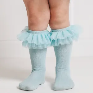 Starry Blue Tulle Ruffle Knee High Socks