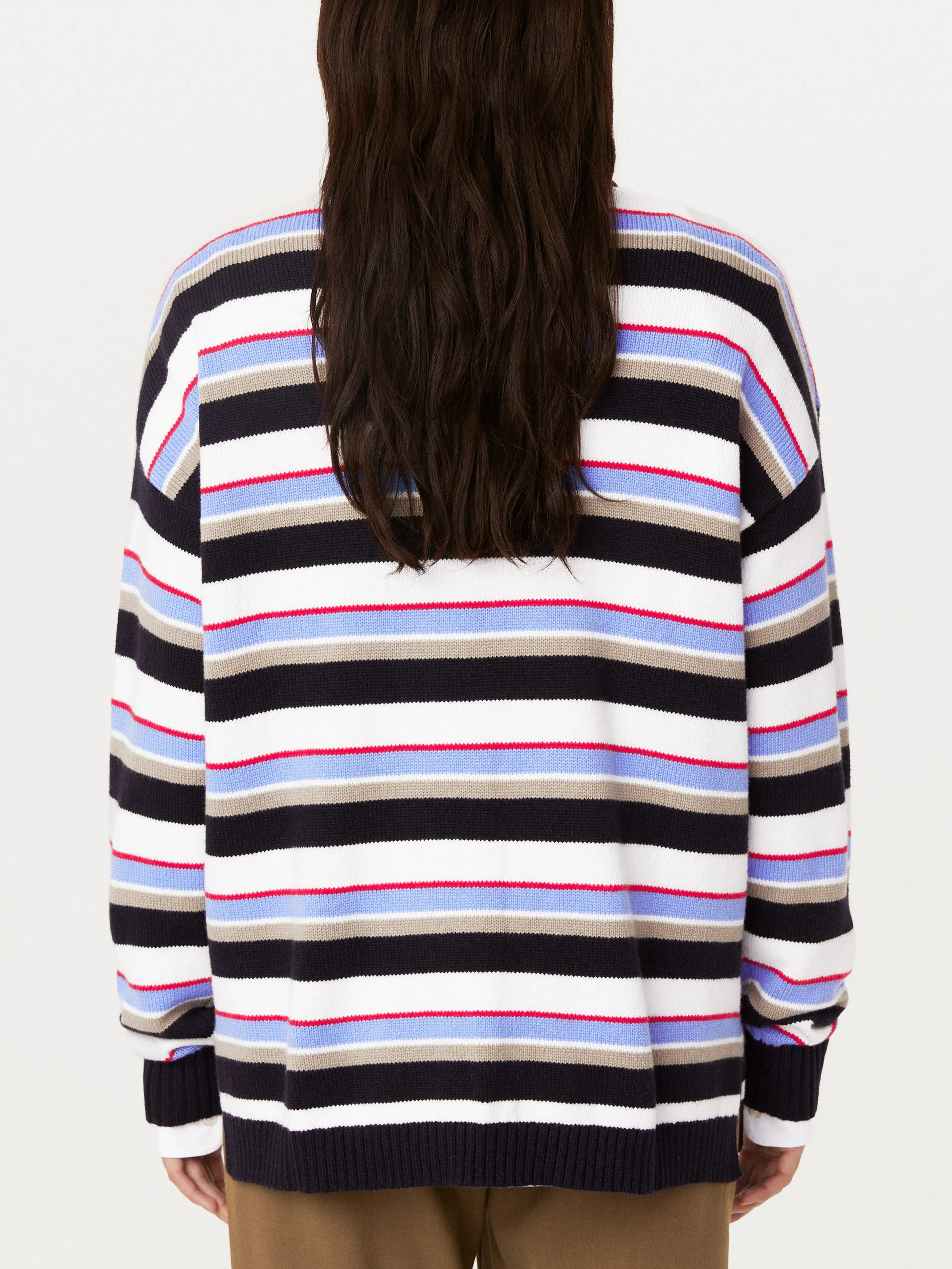 The Striped Crewneck Sweater in Peony Blue