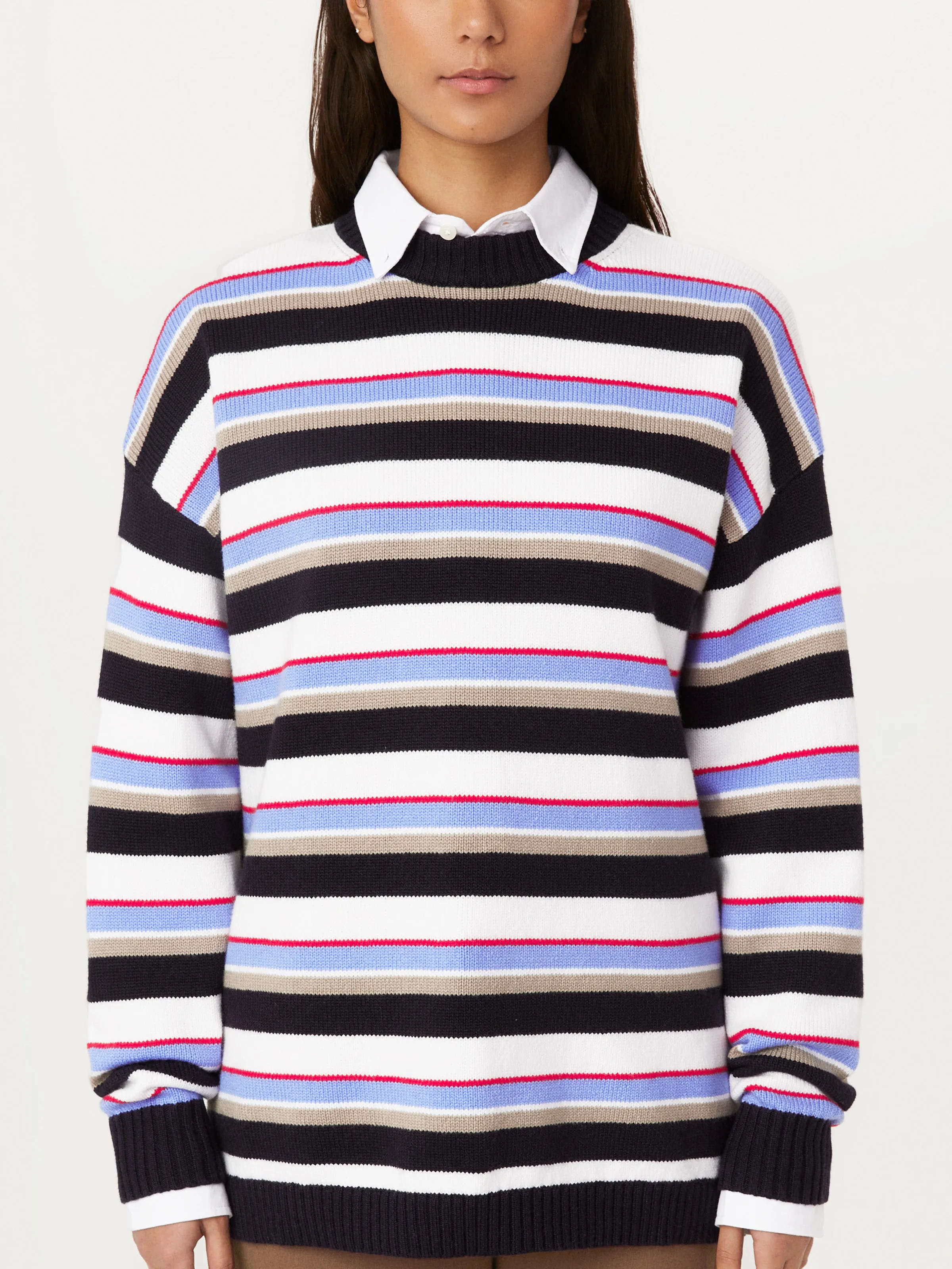 The Striped Crewneck Sweater in Peony Blue