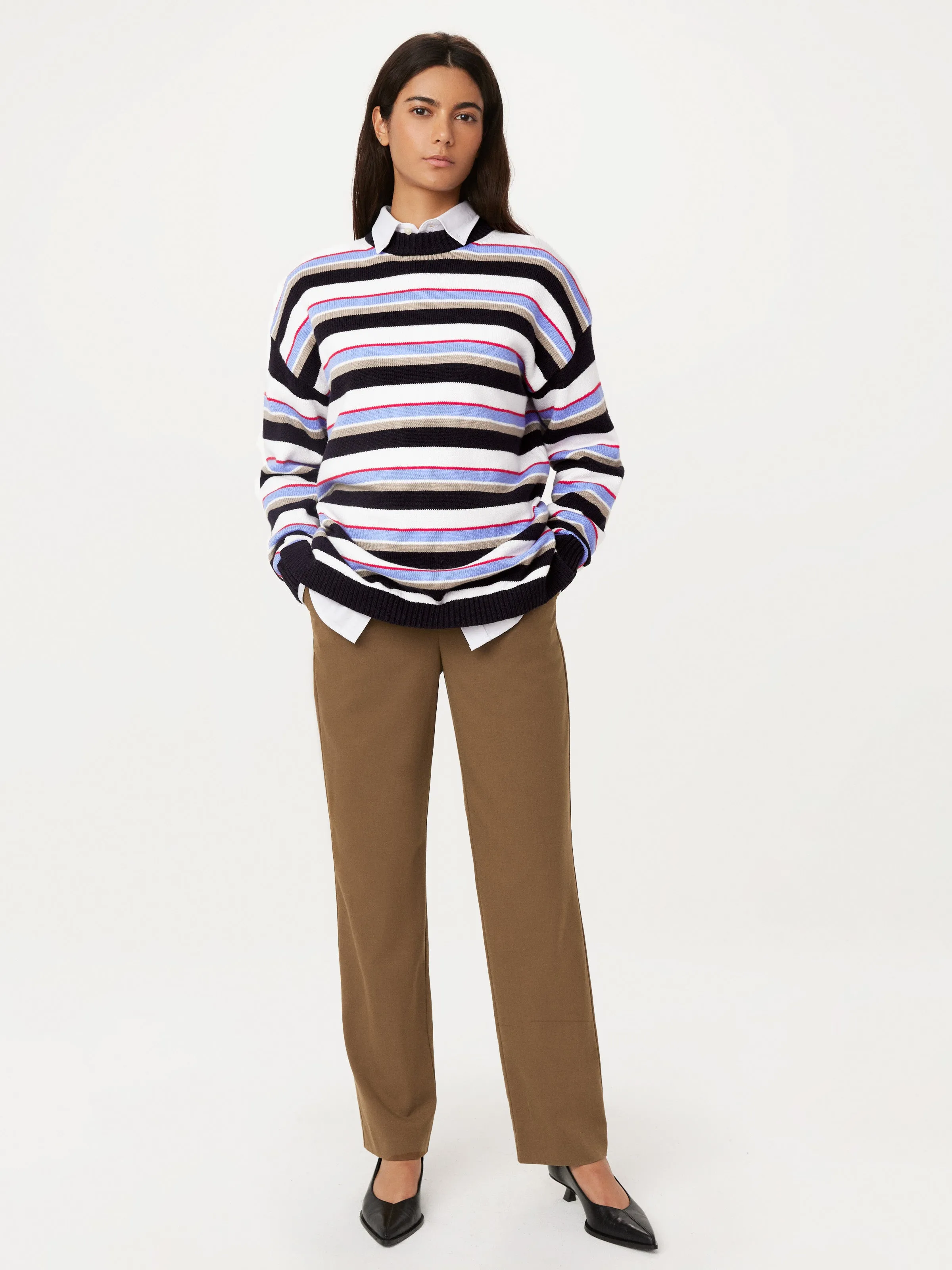 The Striped Crewneck Sweater in Peony Blue