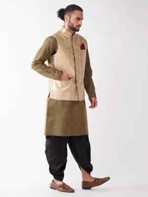 VASTRAMAY Men's Rose Gold Jacquard Kurta Set