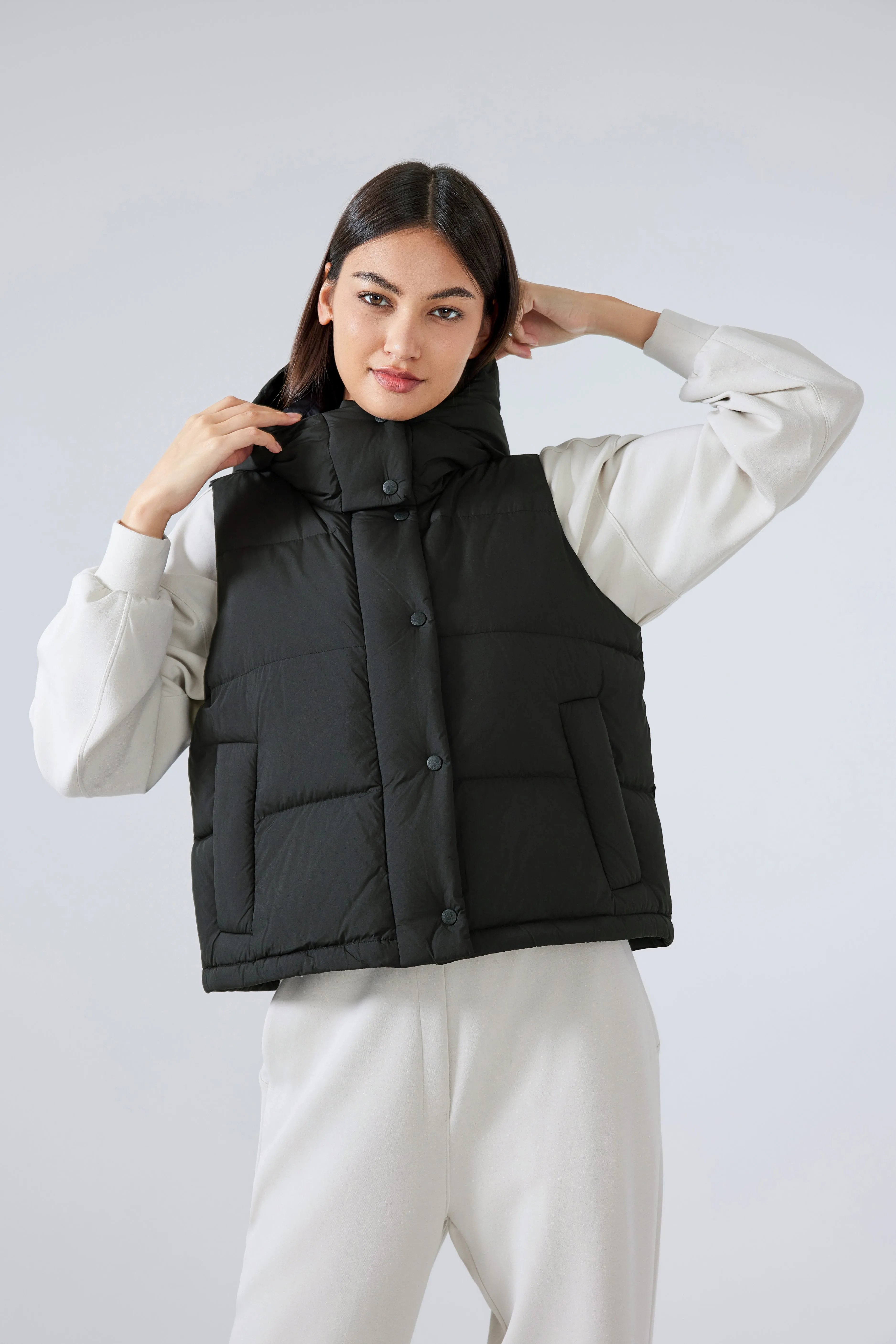 Waterproof, Windproof, Sun Protection Motion Puffer Vest With Removable Hood & Hidden Pockets