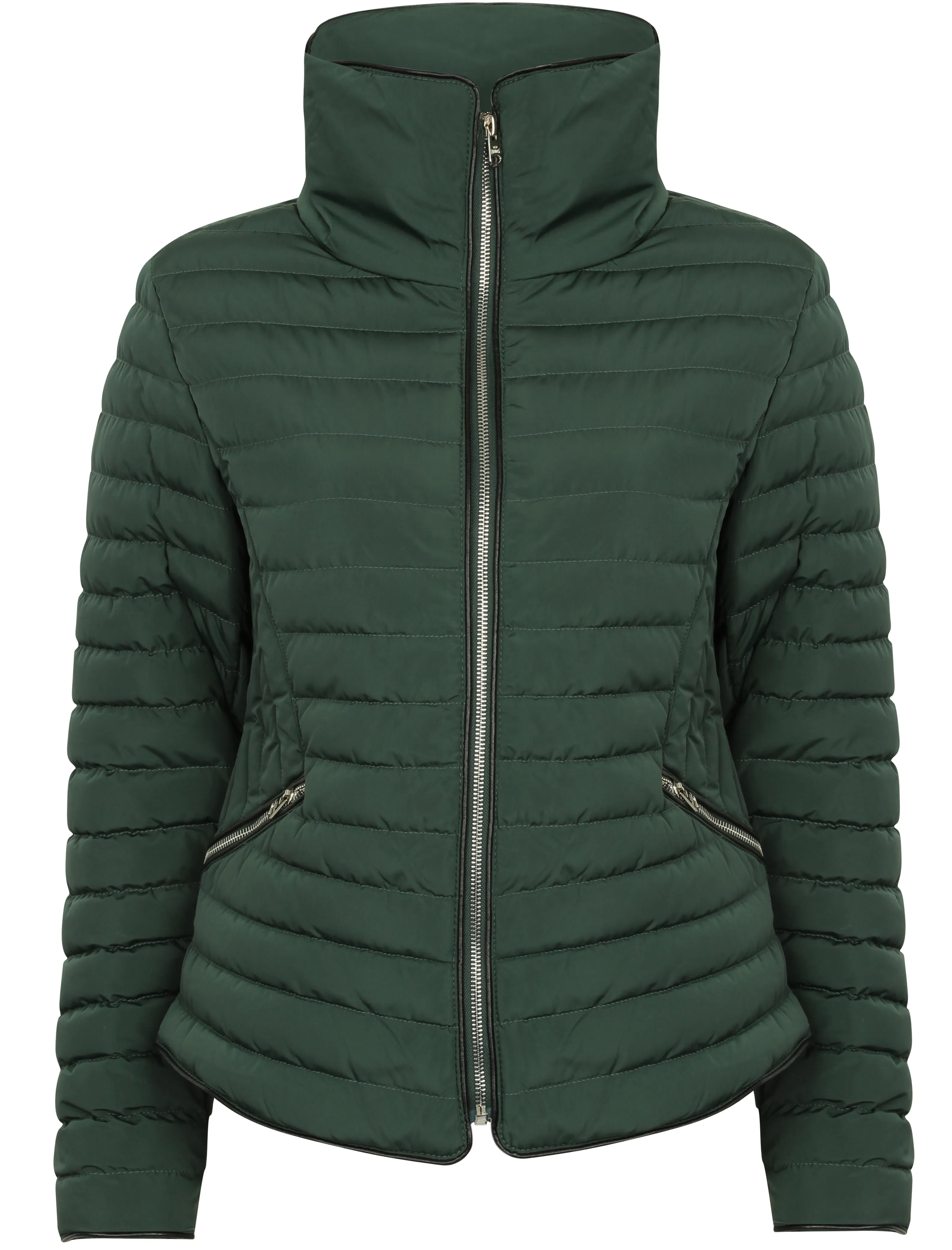 Zelda Funnel Neck Quilted Jacket in Dark Green - Tokyo Laundry